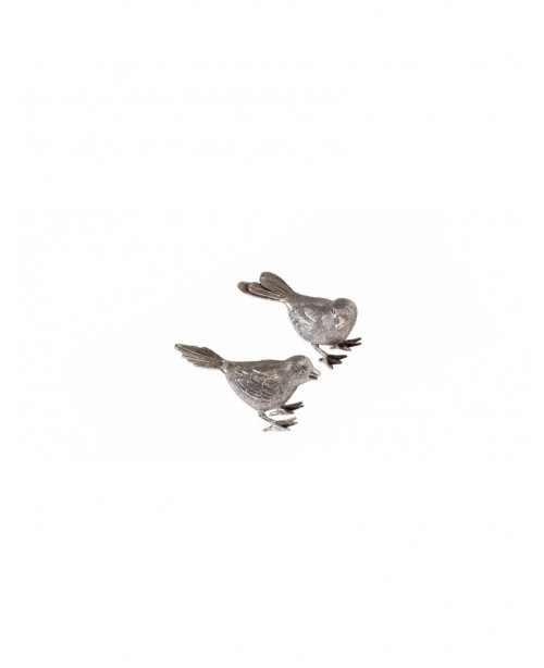 Set of vintage silver, two copper birds