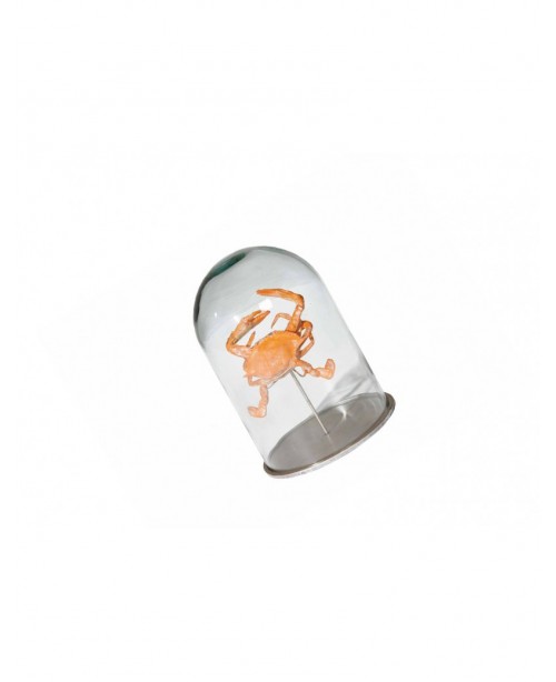 Transparent glass bell-shaped small crab