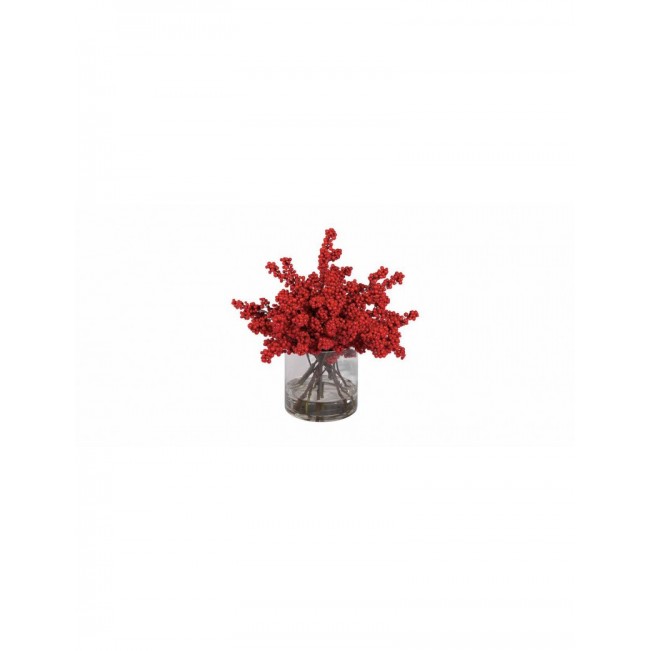 Red holly berries in glass jar